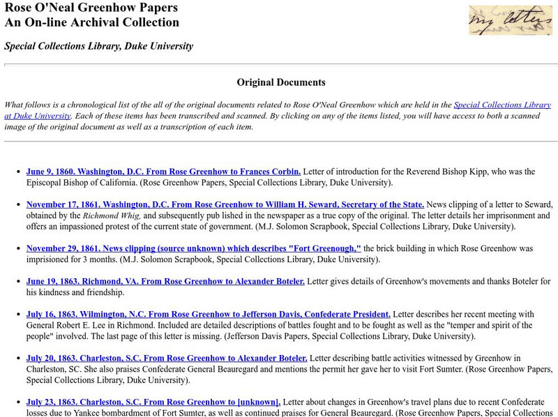 Special Collections Library: Rose O;neal Greenhow Papers Primary Special Collections Library: Rose O;neal Greenhow Papers Primary
