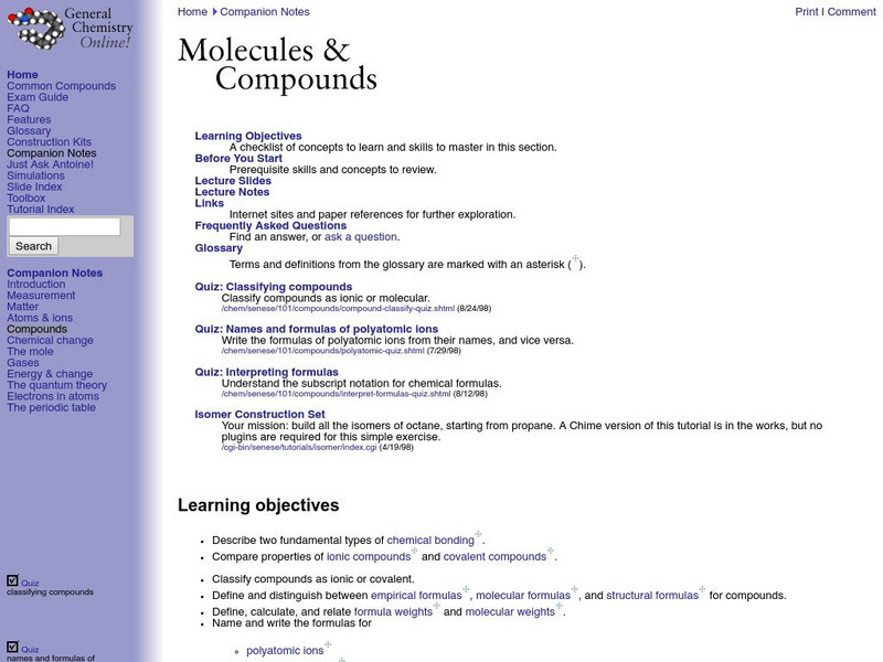 General Chemistry Online: Molecules and Compounds Website General Chemistry Online: Molecules and Compounds Website