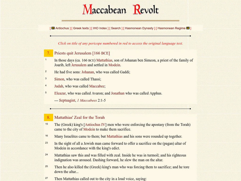 Into His Own: Maccabean Revolt Primary