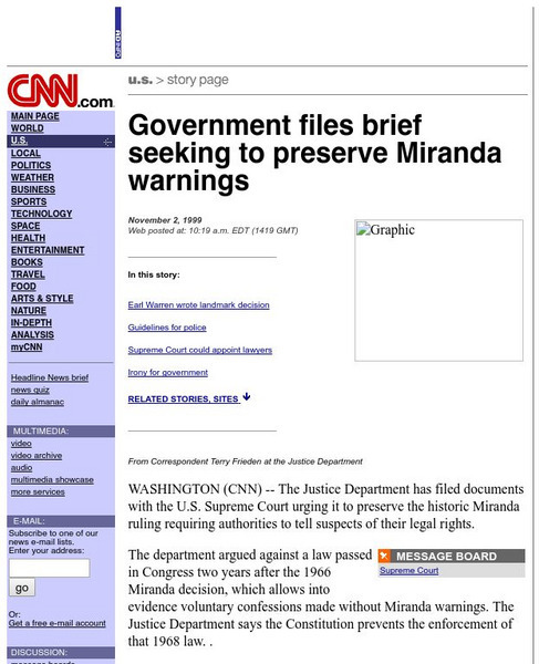 Cnn: Seeking to Preserve Miranda Warnings Article Cnn: Seeking to Preserve Miranda Warnings Article