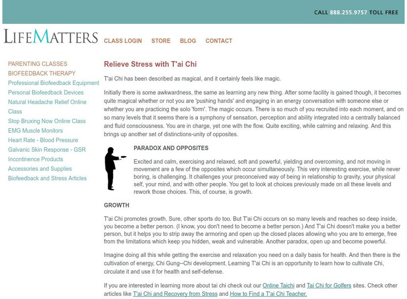 Life Matters: Relieve Stress With T'ai Chi Article
