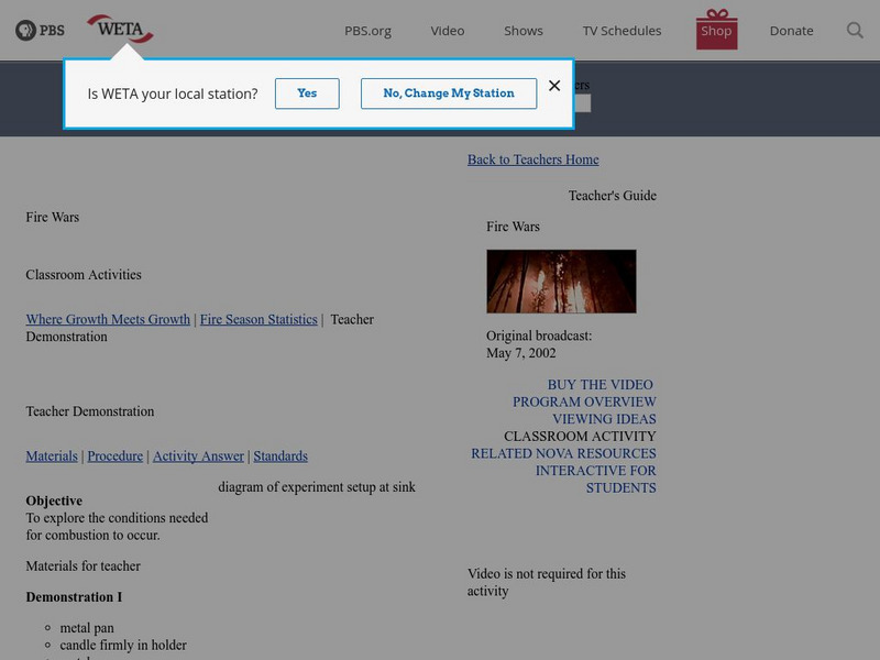 Pbs Teachers: Fire Wars: Teacher Demonstration Activity Pbs Teachers: Fire Wars: Teacher Demonstration Activity