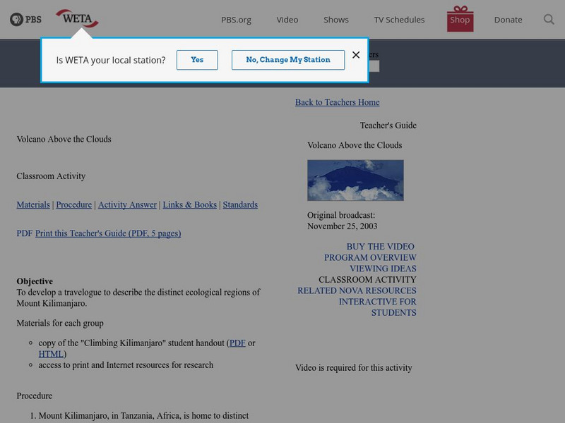 Pbs Teachers: Volcano Above the Clouds: Climbing Kilimanjaro Activity Pbs Teachers: Volcano Above the Clouds: Climbing Kilimanjaro Activity
