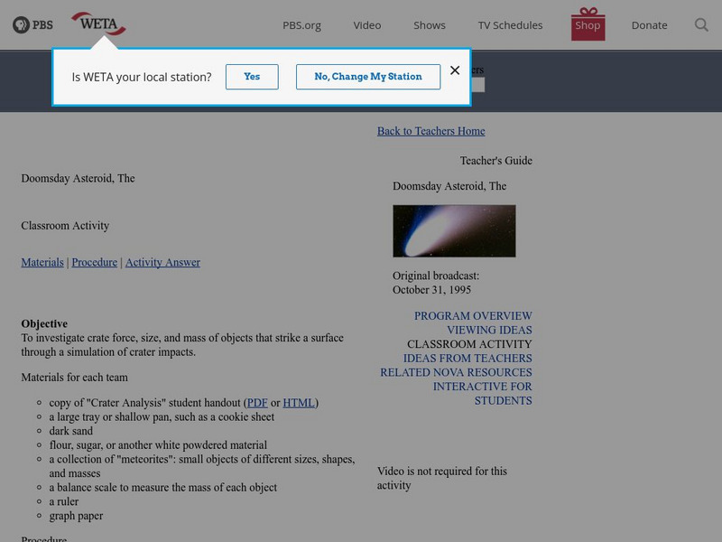 Pbs Teachers: The Doomsday Asteroid Activity Pbs Teachers: The Doomsday Asteroid Activity