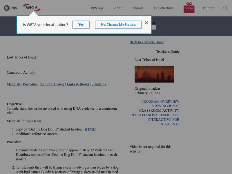 Pbs Teachers: Lost Tribes of Israel, Dna Activity Pbs Teachers: Lost Tribes of Israel, Dna Activity