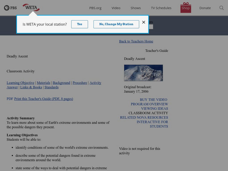 Pbs Teachers: Deadly Ascent Activity Pbs Teachers: Deadly Ascent Activity