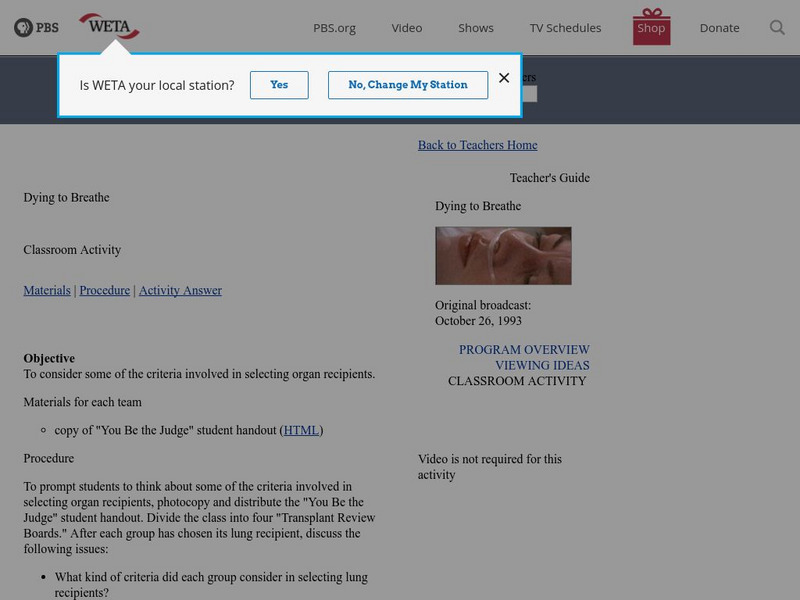 Pbs Teachers: Dying to Breathe Lesson Plan