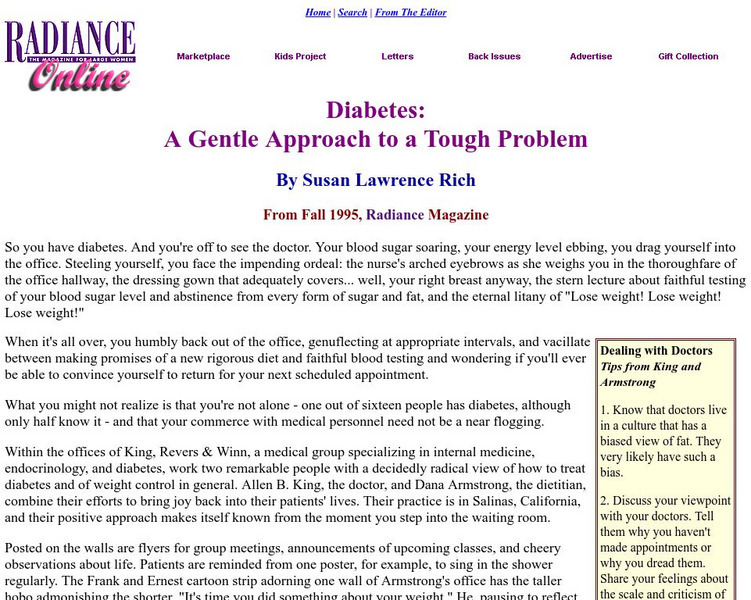 Diabetes: A Gentle Approach to a Tough Problem Article
