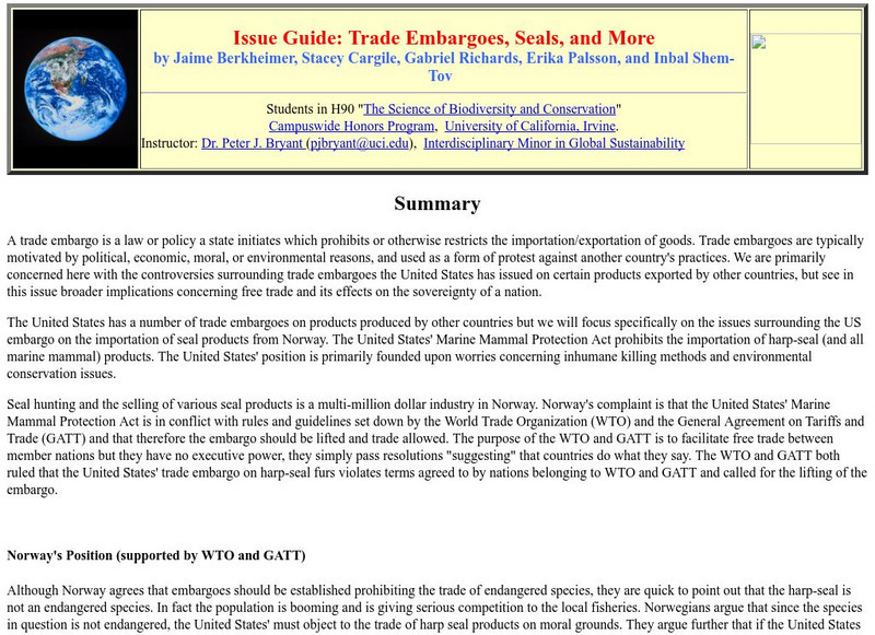 Uci: Issue Guide: Trade Embargoes, Seals, and More Website