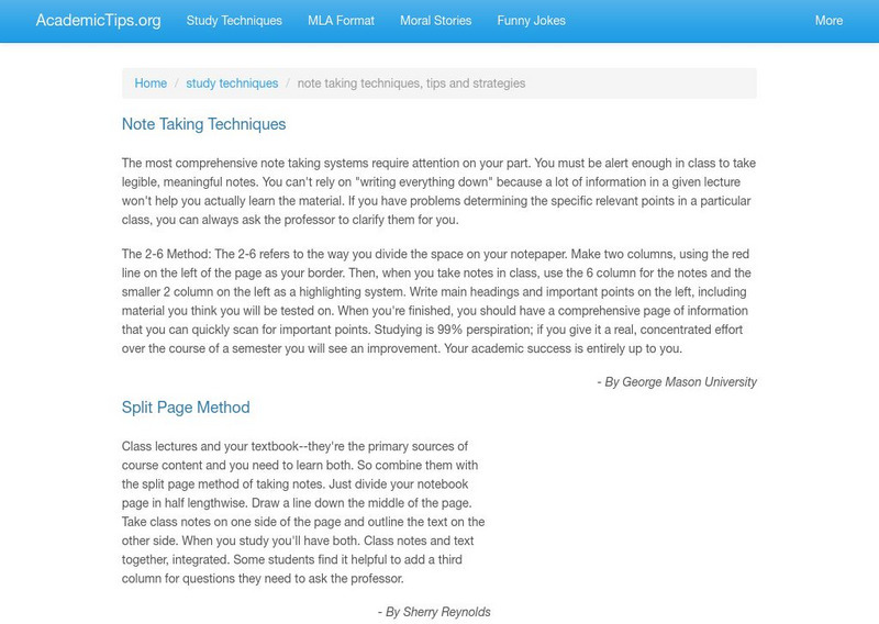 Academictips.org: Note Taking Techniques Website Academictips.org: Note Taking Techniques Website