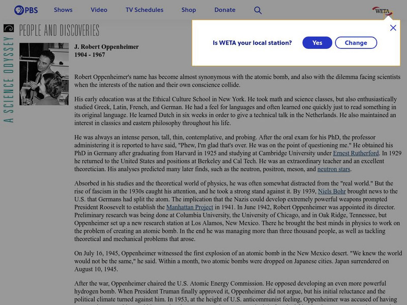 Pbs: J. Robert Oppenheimer 1904 1967 Handout Pbs: J. Robert Oppenheimer 1904 1967 Handout