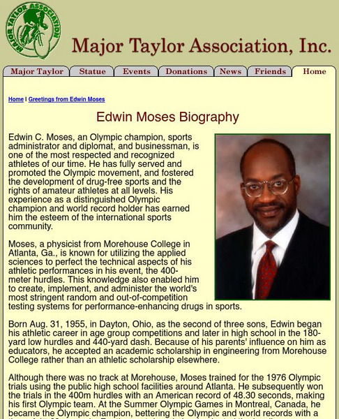 Major Taylor Assoc.: Edwin Moses Biography Activity