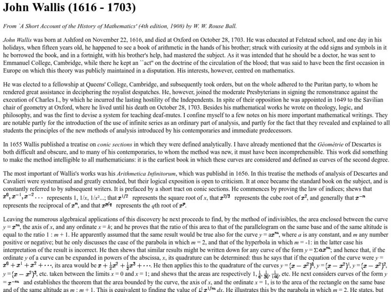 Trinity College: John Wallis (1616 1703) Handout