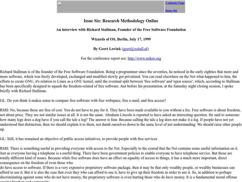 Cybersociology Magazine: An Interview With Richard Stallman Primary