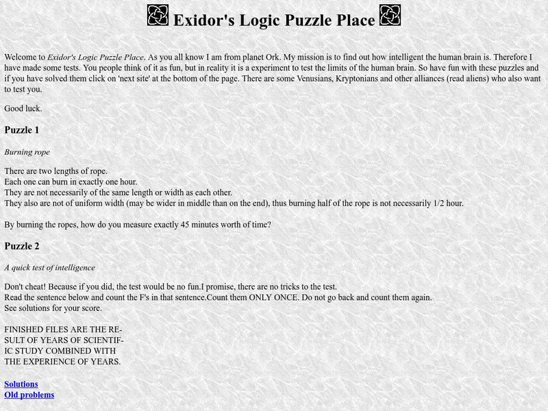Exidor's Logic Puzzle Place Interactive Exidor's Logic Puzzle Place Interactive
