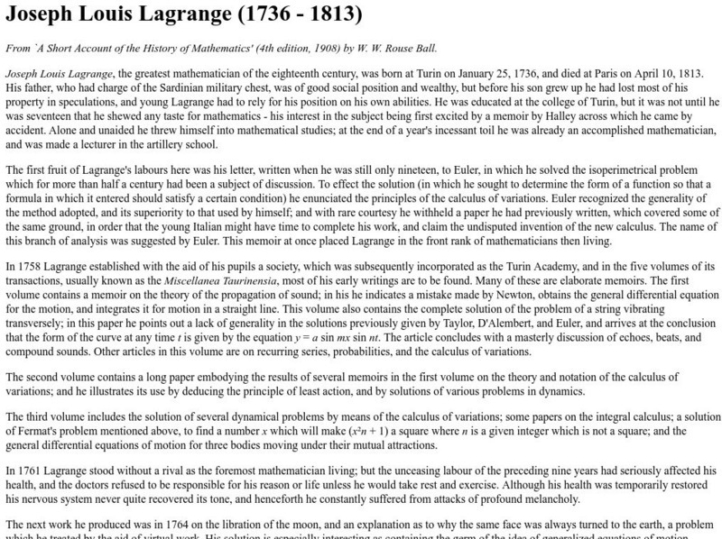 University of Dublin: Joseph Louis Lagrange (1736 1813) Article University of Dublin: Joseph Louis Lagrange (1736 1813) Article