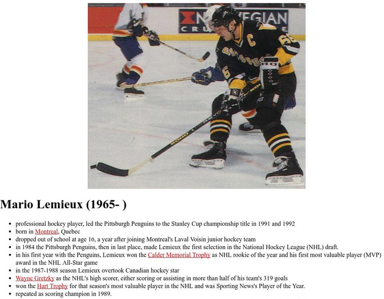 Well Known Canadians: Mario Lemieux (1965 ) Activity Well Known Canadians: Mario Lemieux (1965 ) Activity