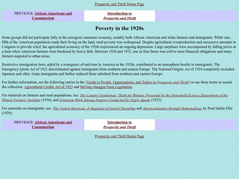 Loc: Prosperity and Thrift: Poverty in the 1920s Article Loc: Prosperity and Thrift: Poverty in the 1920s Article