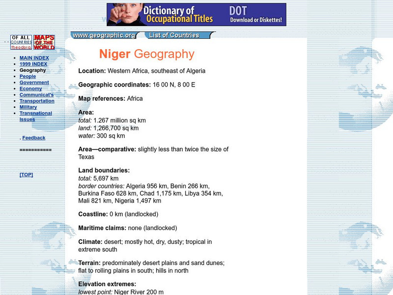 Niger Geography Handout Niger Geography Handout