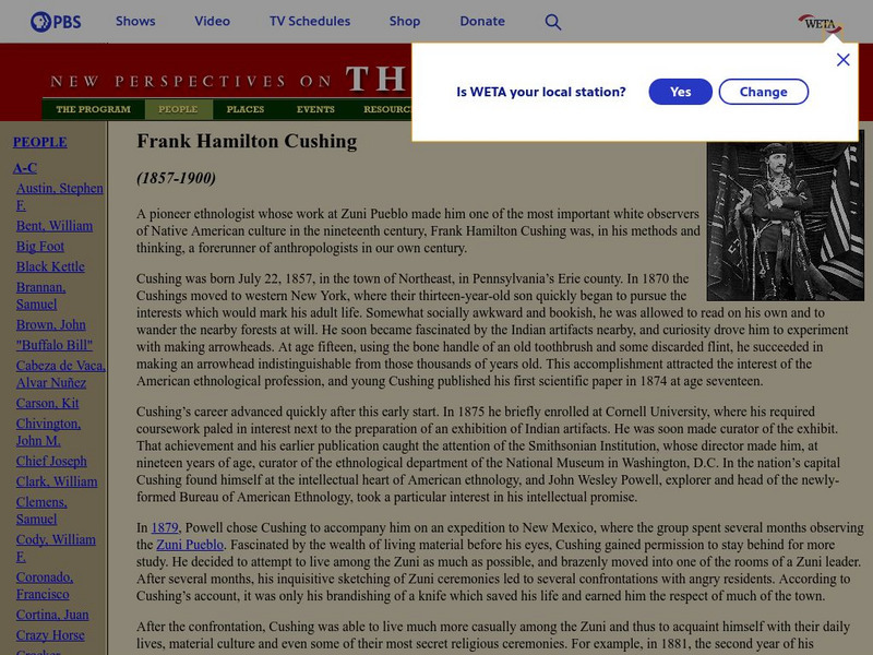 New Perspectives on the West: Frank Cushing Zuni Anthropologist Website