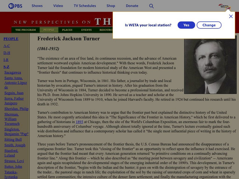 Pbs: The West: Frederick Jackson Turner (1861 1932) Handout