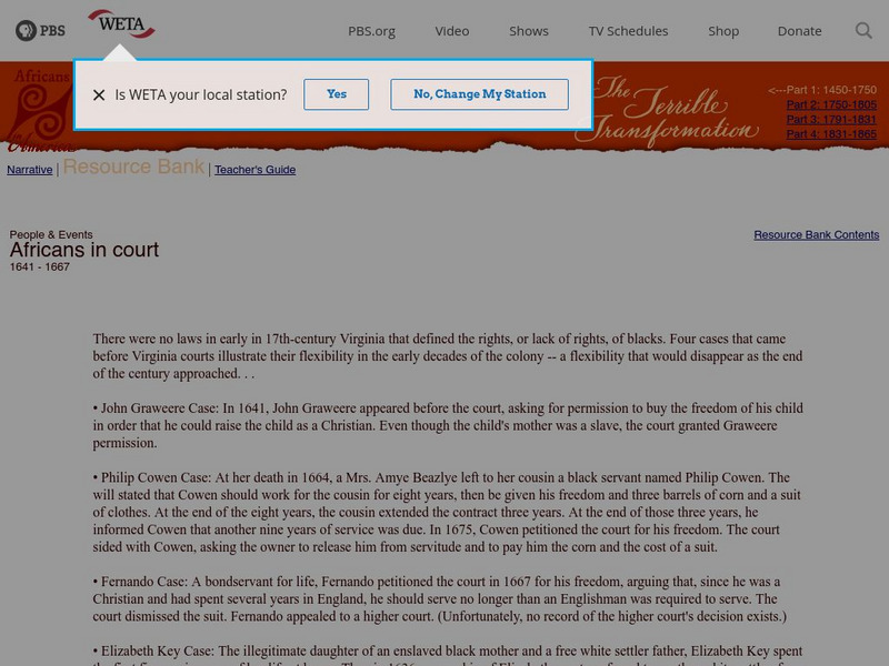 Africans in America: Africans in Court (In Colonial Virginia) Article Africans in America: Africans in Court (In Colonial Virginia) Article