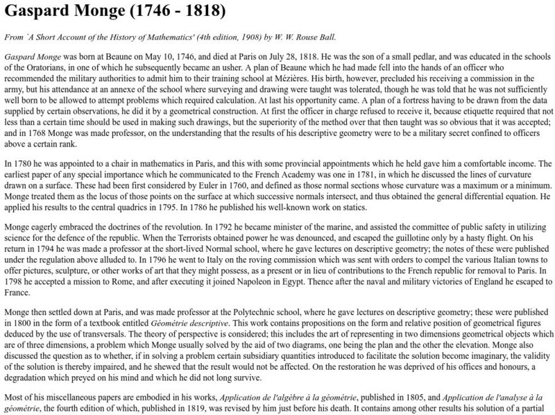 Trinity College: Gaspard Monge (1746 1818) Handout