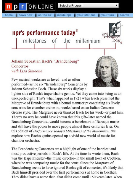 Npr: Johann Sebastian Bach's "Brandenburg" Concertos Article Npr: Johann Sebastian Bach's "Brandenburg" Concertos Article