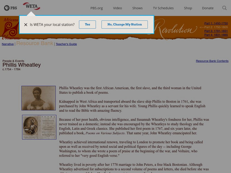 Africans in America: Phillis Wheatley Article Africans in America: Phillis Wheatley Article