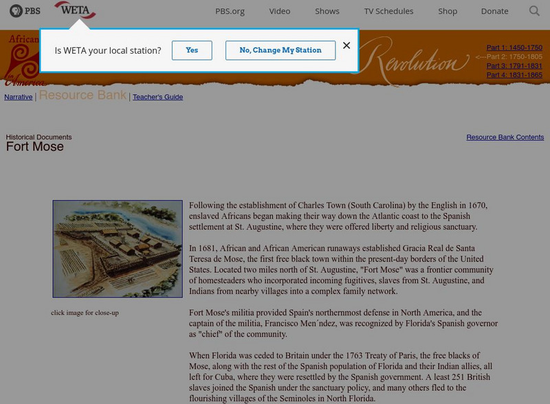 Africans in America: Fort Mose Article Africans in America: Fort Mose Article