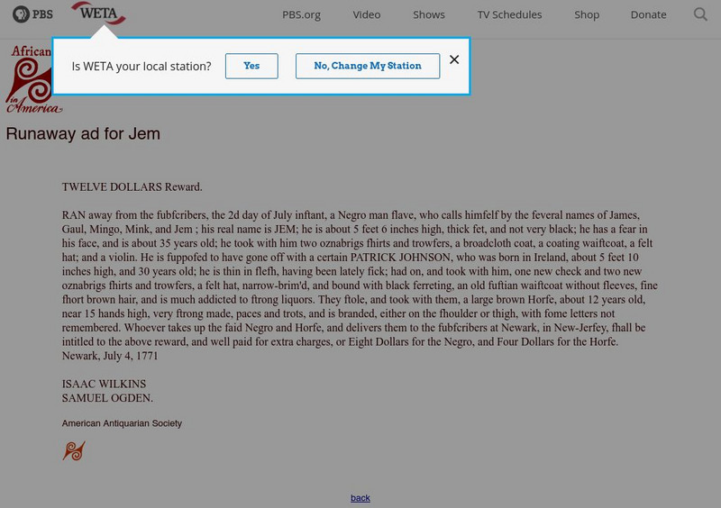Africans in America: Runaway Slave Ad From Colonial New Jersey Primary Africans in America: Runaway Slave Ad From Colonial New Jersey Primary