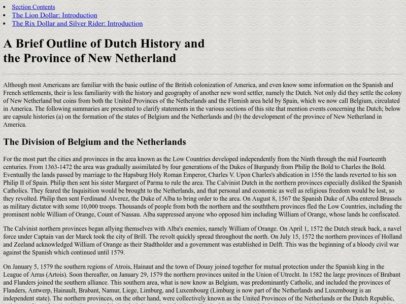 University of Notre Dame: The New Netherland Colony Handout University of Notre Dame: The New Netherland Colony Handout