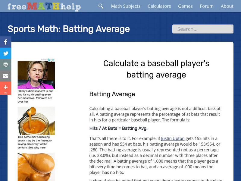 Free Math Help: Batting Average Activity Free Math Help: Batting Average Activity