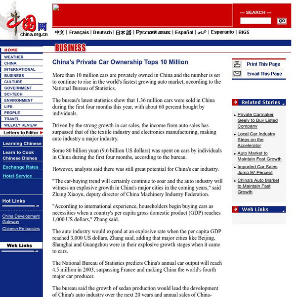 China: China's Private Car Ownership Tops 10 Million Website China: China's Private Car Ownership Tops 10 Million Website