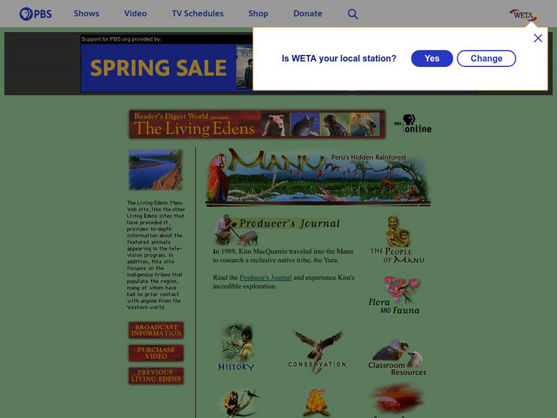 Pbs: The Living Edens Manu, Peru's Hidden Rainforest Lesson Plan