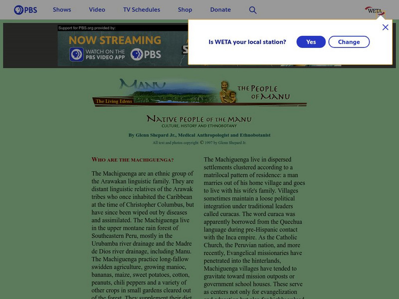 Pbs:the Living Edens/manu Native People of Manu Lesson Plan Pbs:the Living Edens/manu Native People of Manu Lesson Plan