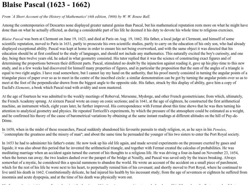 Trinity College: Blaise Pascal Article Trinity College: Blaise Pascal Article