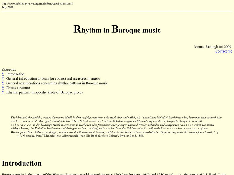 Rhythm in Baroque Music Article Rhythm in Baroque Music Article