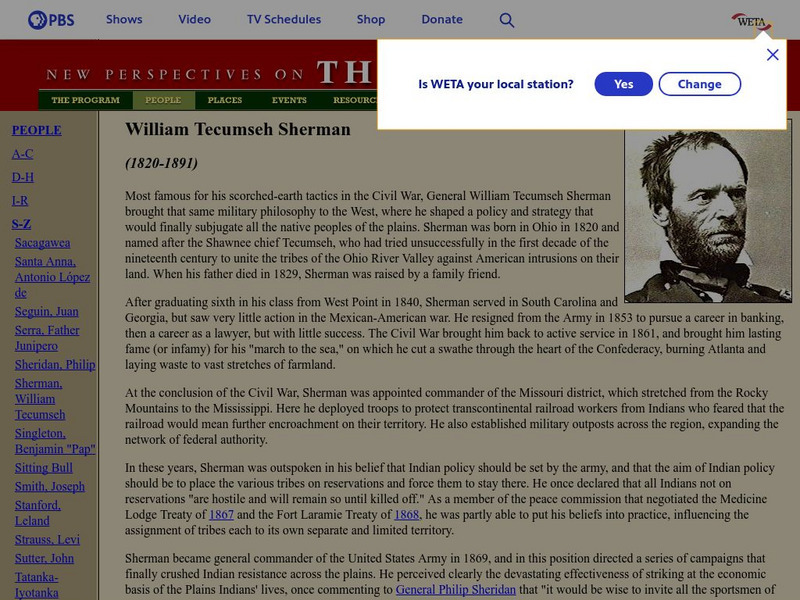 Pbs the West: William Tecumsah Sherman Handout