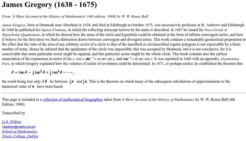 Trinity College: James Gregory Handout Trinity College: James Gregory Handout