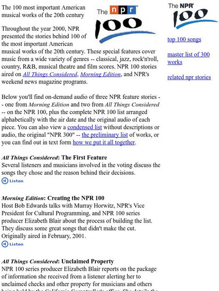 Npr: Voting Results: America's Greatest 20th Century Music Audio Npr: Voting Results: America's Greatest 20th Century Music Audio