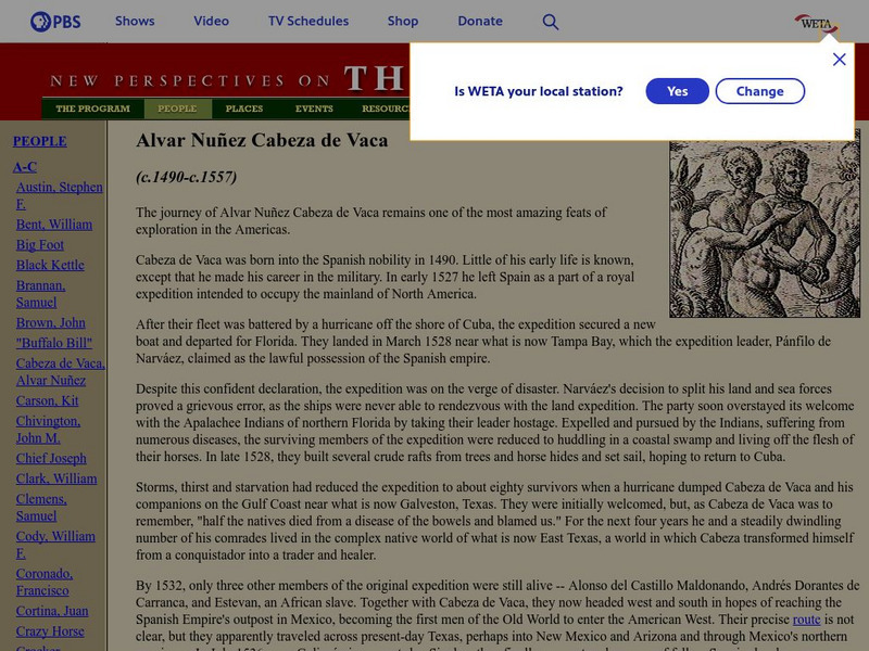 Pbs the West: Alvar Nunez Cabeza De Vaca Website Pbs the West: Alvar Nunez Cabeza De Vaca Website