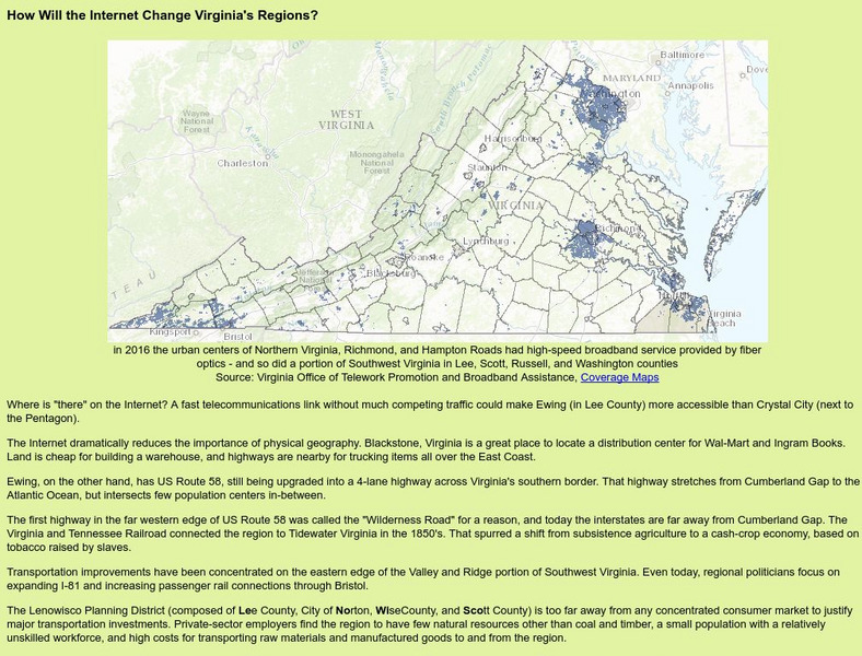 Virginia Places: How Will the Internet Change Virginia's Regions? Handout Virginia Places: How Will the Internet Change Virginia's Regions? Handout