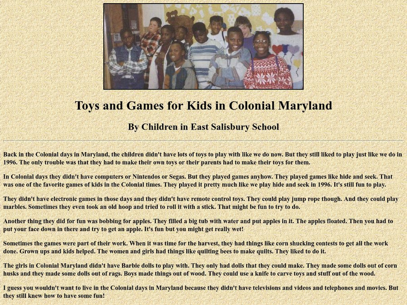 Toys and Games for Kids in Colonial Maryland Handout Toys and Games for Kids in Colonial Maryland Handout