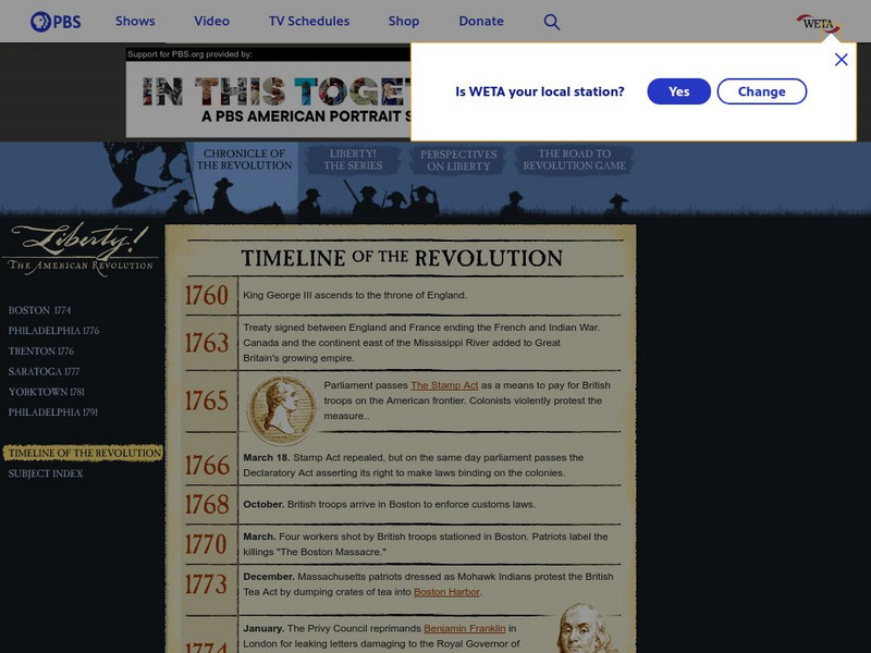 Pbs: Timeline of the Revolution Activity Pbs: Timeline of the Revolution Activity