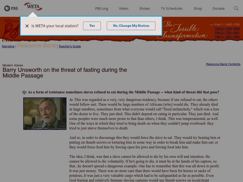 Pbs: Cet: Africans in America: The Threat of Fasting During the Middle Passage Primary Pbs: Cet: Africans in America: The Threat of Fasting During the Middle Passage Primary