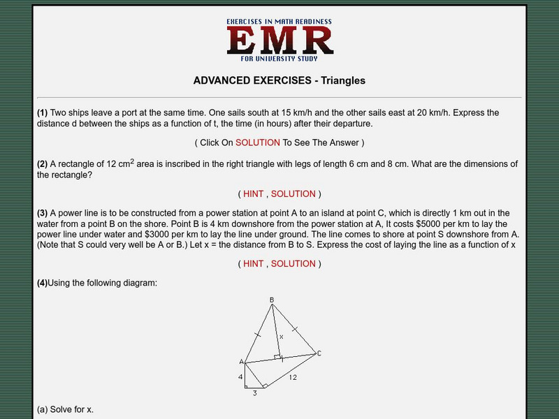 University of Saskatchewan: Advanced Trig Exercises Activity