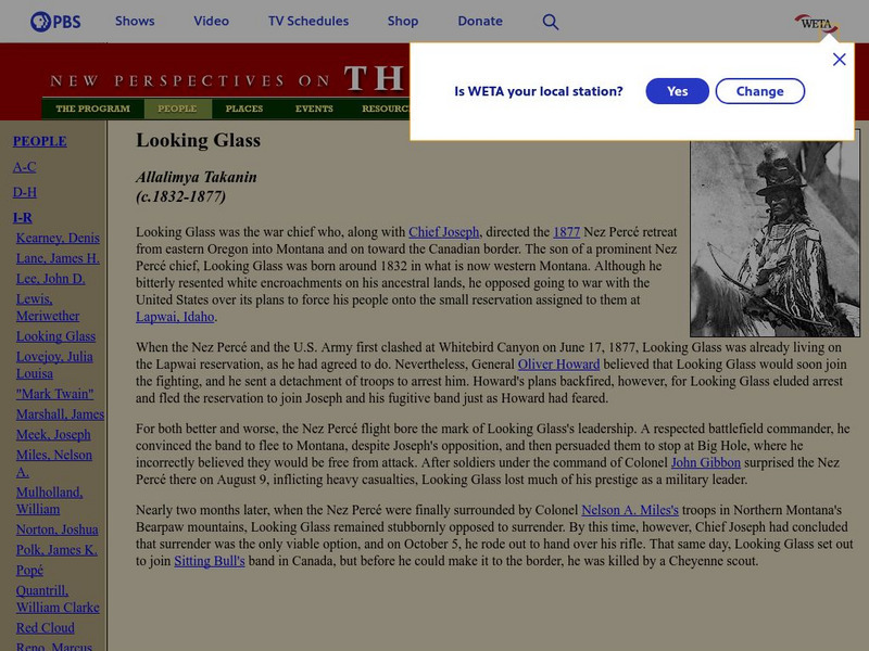 Pbs the West: Looking Glass: Allalimya Takanin (1832 1877) Handout Pbs the West: Looking Glass: Allalimya Takanin (1832 1877) Handout