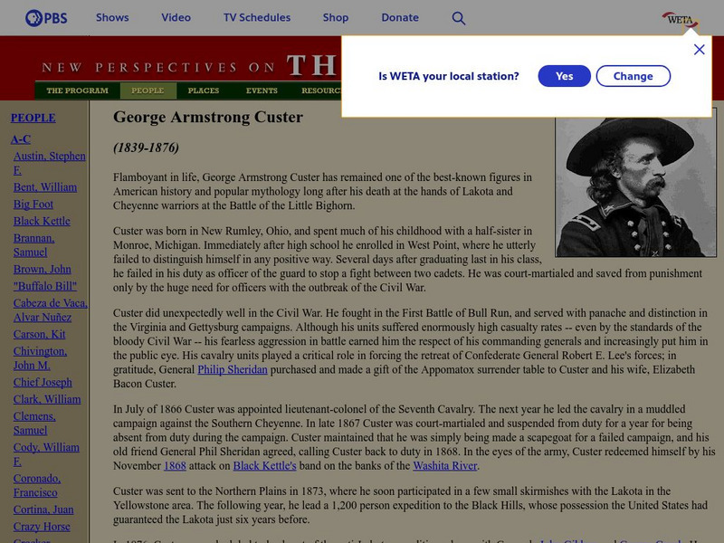 Pbs the West: George Armstrong Custer Handout Pbs the West: George Armstrong Custer Handout