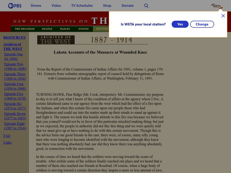 Pbs the West: Lakota Accounts of the Massacre at Wounded Knee Handout Pbs the West: Lakota Accounts of the Massacre at Wounded Knee Handout